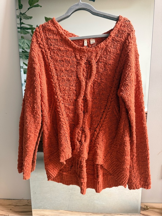 Moth Sweaters - Moth Textured Cable-Front Scoop Neck Sweater - Rust